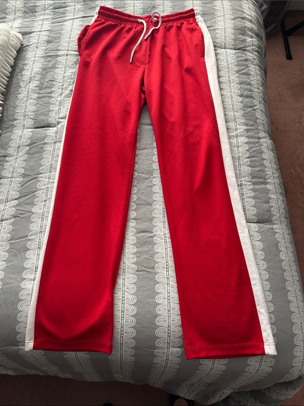 Topshop Red Track Pants with White Side Stripe